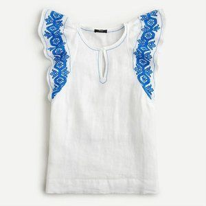 J Crew Embroidered Linen Flutter Sleeve Top, XS